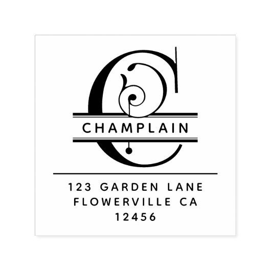 頭ファンシー文字 – C -差出人住所モノグラム セルフインキングスタンプ (デザイン)