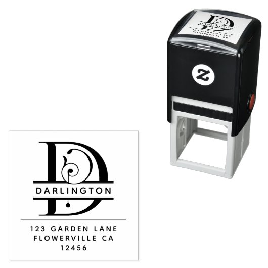 頭ファンシー文字 – D -差出人住所モノグラム セルフインキングスタンプ (インサイチュ)