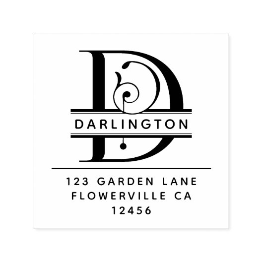 頭ファンシー文字 – D -差出人住所モノグラム セルフインキングスタンプ (デザイン)