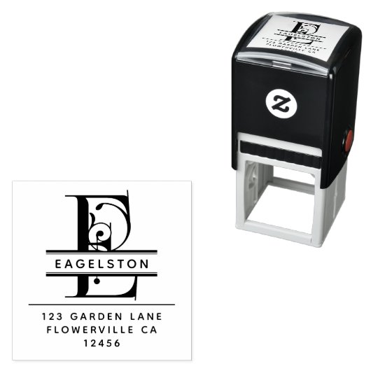 頭ファンシー文字 – E -差出人住所モノグラム セルフインキングスタンプ (インサイチュ)