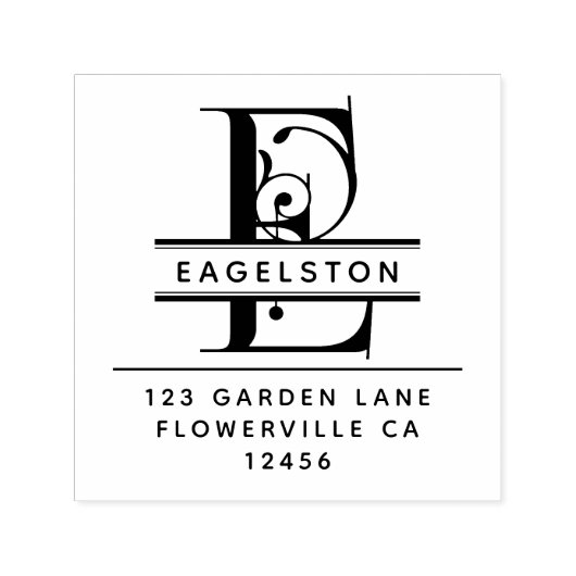 頭ファンシー文字 – E -差出人住所モノグラム セルフインキングスタンプ (デザイン)