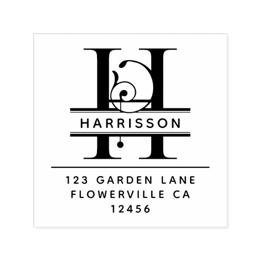 頭ファンシー文字 – H -差出人住所モノグラム セルフインキングスタンプ (デザイン)