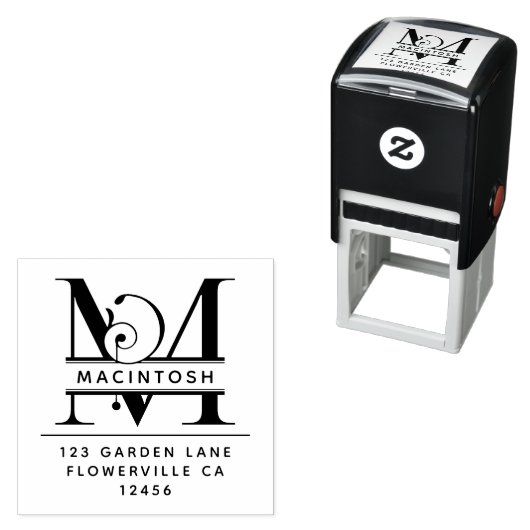 頭ファンシー文字 – M -差出人住所モノグラム セルフインキングスタンプ (インサイチュ)