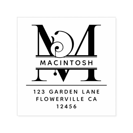 頭ファンシー文字 – M -差出人住所モノグラム セルフインキングスタンプ (デザイン)