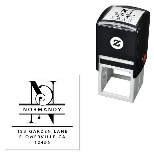 頭ファンシー文字 – N -差出人住所モノグラム セルフインキングスタンプ (インサイチュ)