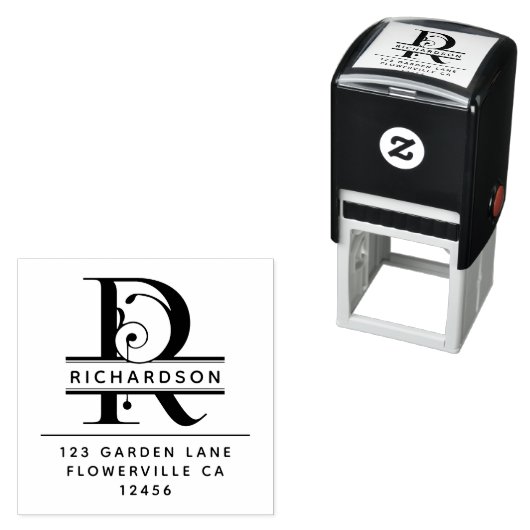 頭ファンシー文字 – R -差出人住所モノグラム セルフインキングスタンプ (インサイチュ)