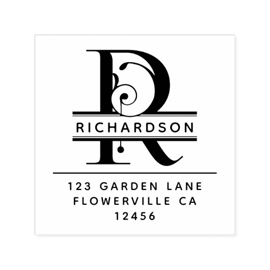 頭ファンシー文字 – R -差出人住所モノグラム セルフインキングスタンプ (デザイン)