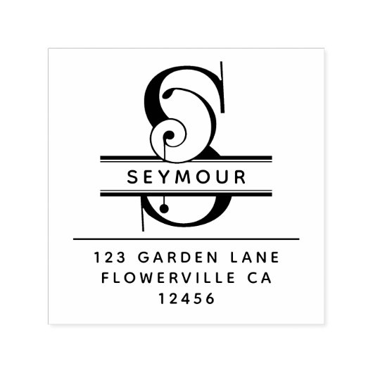 頭ファンシー文字 – S -差出人住所モノグラム セルフインキングスタンプ (デザイン)