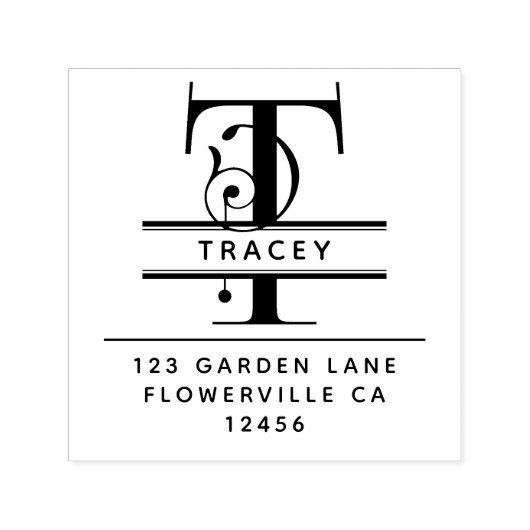頭ファンシー文字 – T -差出人住所モノグラム セルフインキングスタンプ (デザイン)