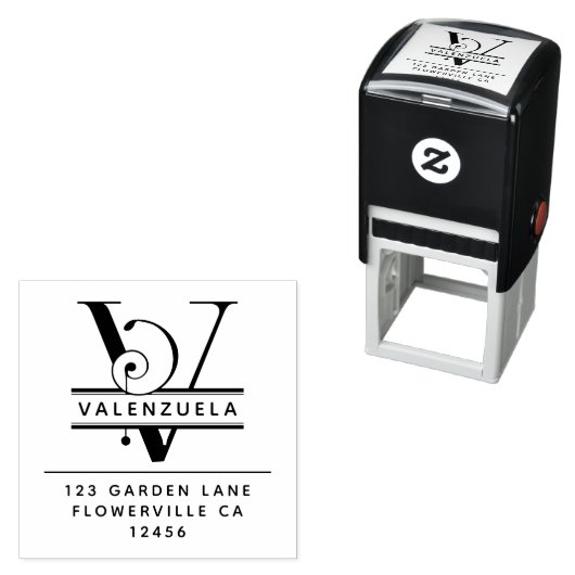 頭ファンシー文字 – V -差出人住所モノグラム セルフインキングスタンプ (インサイチュ)