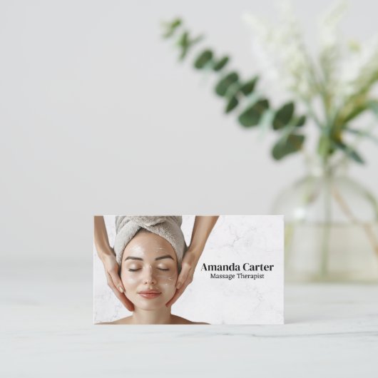 頭マッサージを受ける女性 名刺 (スタンド正面)