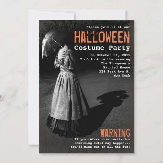 頭不気味無しレディユニークハローウィンパーティ 招待状 (正面)