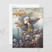 頭付き女性と建物超現実美術 ポストカード (正面/裏面)