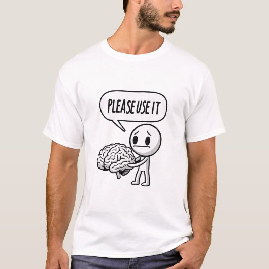 頭使ってね 面白い Tシャツ (正面)