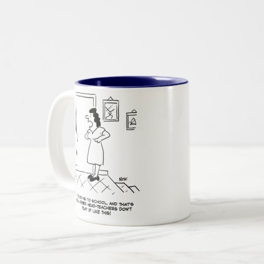 頭先生が学校へ行くように言われる ツートーンマグカップ (正面左)