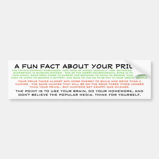 頭脳1を- PRIUS使用して下さい バンパーステッカー (正面)
