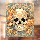 頭蓋骨と桃の色のバラアールヌーボーデザイン ウィンドウサイン (シート2)