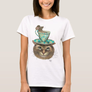 頭部のコップを持つチェシャー猫 Tシャツ