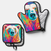 頭鮮やかのアートワーク 鍋つかみ&鍋敷きセット (正面/裏面)