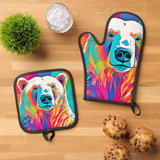 頭鮮やかのアートワーク 鍋つかみ&鍋敷きセット (トップダウン)