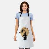 頻繁に飛ぶ魔女のハロウィンTシャツは完璧 エプロン (着用した状態)