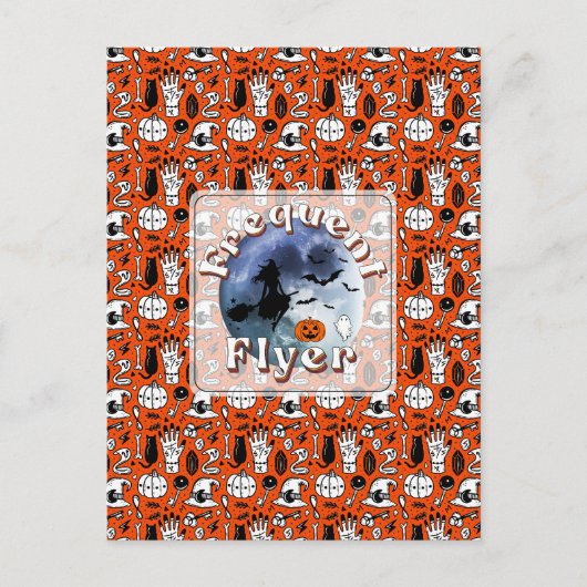 頻繁フライヤーハロウィーンウィッチライディングブロムスティック シーズンポストカード (正面)