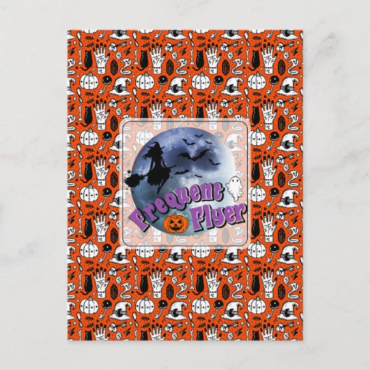頻繁フライヤーハロウィーンウィッチライディングブロムスティック ポストカード (正面)