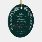 頼のメイド・オブ・オーナー（花嫁付き添い人）パーソナライズされたラインアートリース セラミックオーナメント (右)