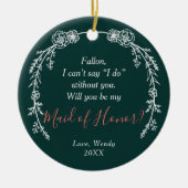 頼のメイド・オブ・オーナー（花嫁付き添い人）パーソナライズされたラインアートリース セラミックオーナメント (正面)