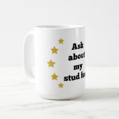 「頼私のスタッド料金について」 – 黒と金ゴールド星 コーヒーマグカップ (正面左)