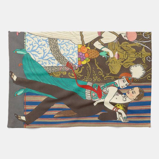 頽廃的なパリのアールデコの台所タオルの夜 キッチンタオル (横)