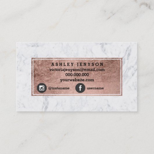 額のばら色の金ゴールドのタイポグラフィの白の大理石 名刺 (裏面)
