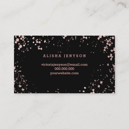 額のタイポグラフィのばら色の金ゴールドの紙吹雪の(ばちゃばちゃ)跳ねる 名刺 (裏面)