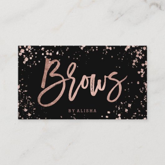 額のタイポグラフィのばら色の金ゴールドの紙吹雪の（ばちゃばちゃ）跳ねる 名刺 (正面)