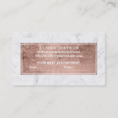 額のモダンなのどのばら色の金ゴールドのタイポグラフィの大理石 予約カード (裏面)