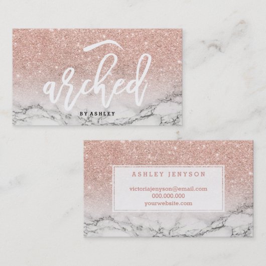 額のロゴのタイポグラフィのばら色の金ゴールドのグリッターの大理石 名刺 (正面/裏面)