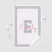 額付き名前とモノグラム |ライトグレーとピンク ゴルフタオル (インサイチュ)