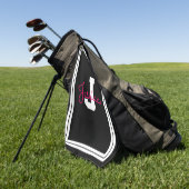 額付き名前とモノグラム |白黒とピンク ゴルフタオル (グリーン)