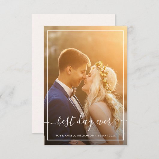 額入りの恋結婚愛写真サンキューカード サンキューカード (正面/裏面)