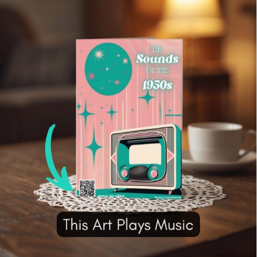 額縁に入った1950年代の音楽アート・認知症ギフト・QRコード付き アクリルサイン
