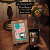 額縁に入った1950年代の音楽アート・認知症ギフト・QRコード付き アクリルサイン