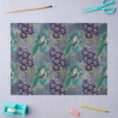 額縁のピーコックと紫の花の切り離し 薄葉紙 (クラフト)