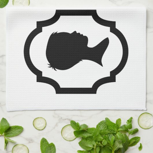 額縁の男の子および女の子のシルエット キッチンタオル (折り畳み)