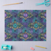 額縁の蝶と孔雀の羽のデコパージュ 薄葉紙 (クラフト)