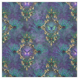 額縁の蝶と孔雀の羽 ファブリック