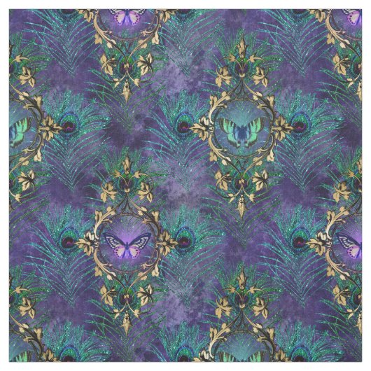 額縁の蝶と孔雀の羽 ファブリック (見本)