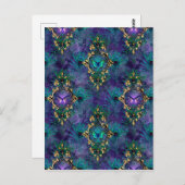 額縁の蝶と孔雀の羽 ポストカード (正面/裏面)