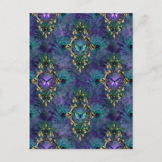 額縁の蝶と孔雀の羽 ポストカード (正面)