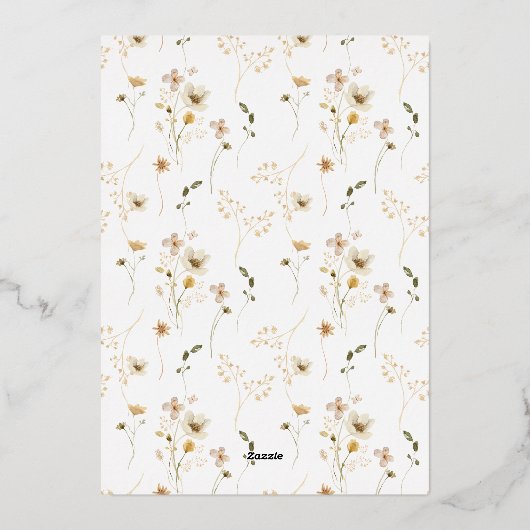 額縁の豊富な乾燥された野花のパンパ実在ス金ゴールド 箔招待状 (裏面)