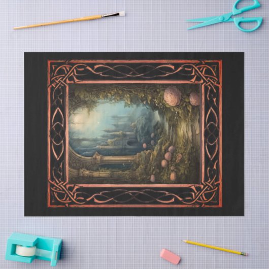 額縁の風光明媚なゴシック様式の花模様の切り離し 薄葉紙 (クラフト)